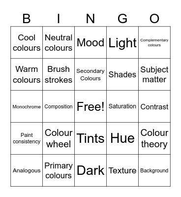 Art Class Bingo Card