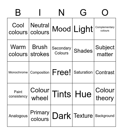 Art Class Bingo Card