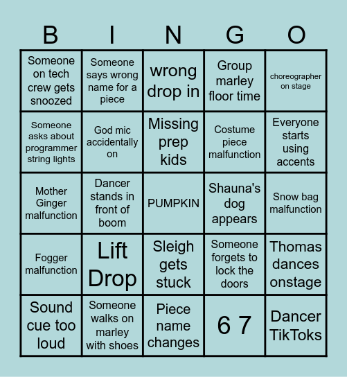 The Nutcracker CCM 2025 Bingo Card