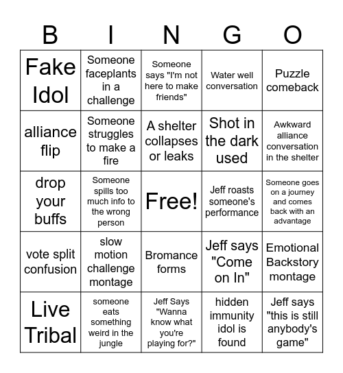 Survivor Bingo Card