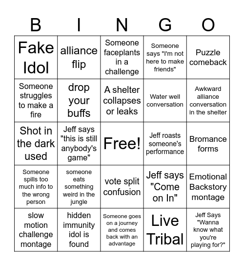 Survivor Bingo Card