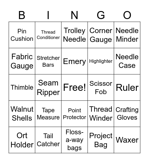 Stitching Tools Bingo Card