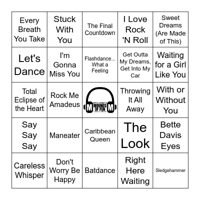 80s Billboard Top Hits Bingo Card