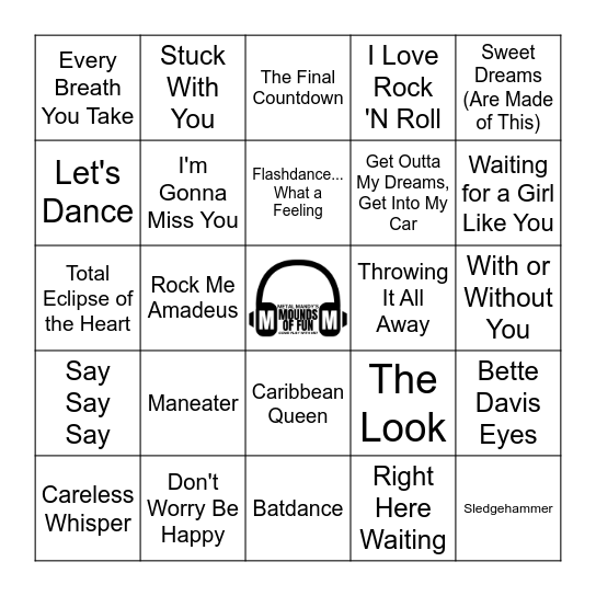 80s Billboard Top Hits Bingo Card
