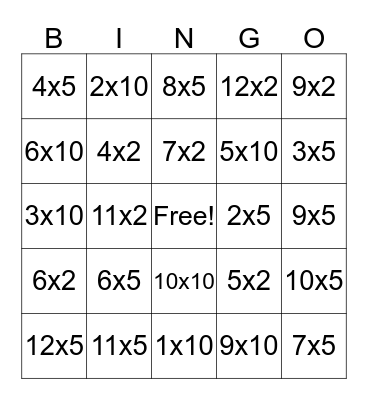 Multiplication Bingo! Bingo Card