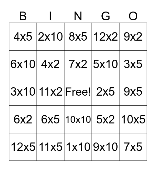 Multiplication Bingo! Bingo Card