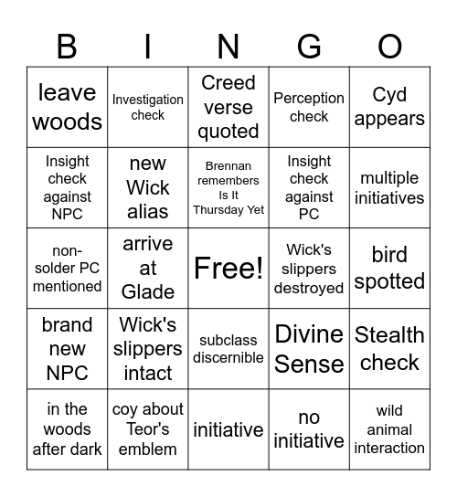 I'm Sure Everything Will Be Lovely The Whole Time [Critical Role 4.06] Bingo Card