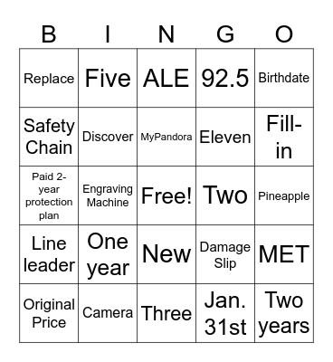 Pandora Meeting Bingo Card