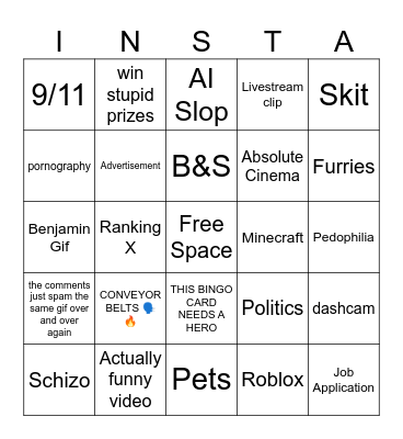 Instagram Bingo Card