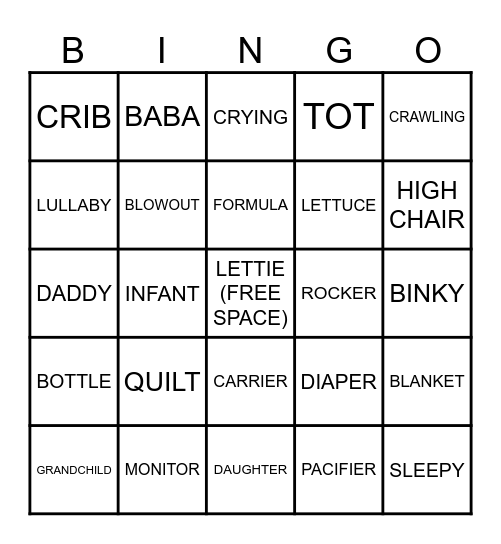 BABY SHOWER BINGO Card