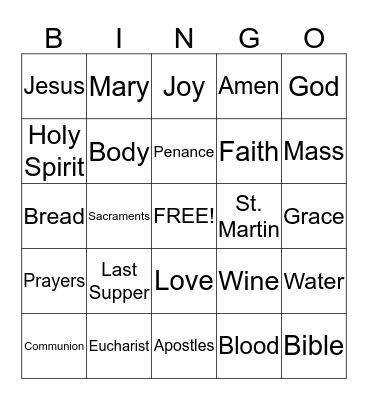 First Communion  Bingo Card