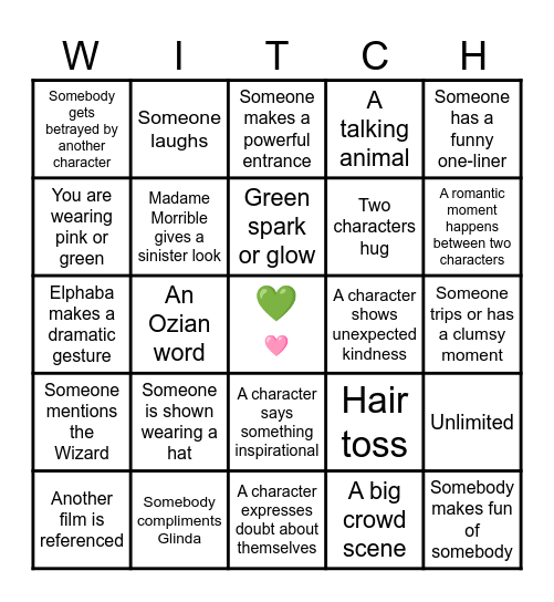 Wicked Movie Bingo Card