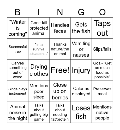 ALONE Bingo Card
