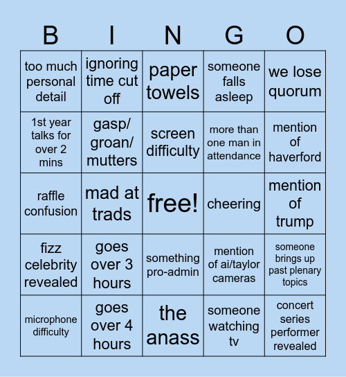 plenary bingo! Bingo Card