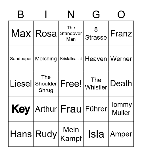 The Book Thief Bingo Card