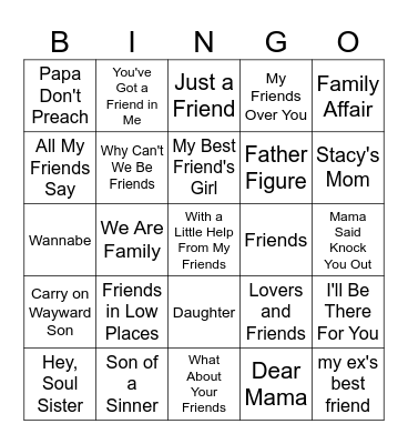 Friends & Family Bingo Card