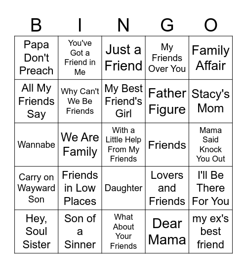 Friends & Family Bingo Card