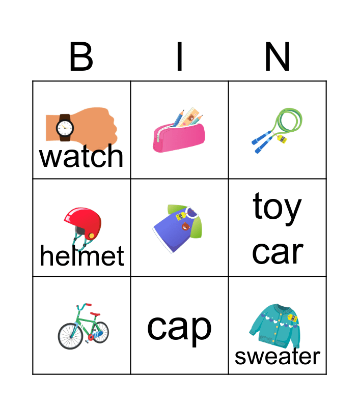 Lesson 7 and 9 Vocabulary Bingo Card