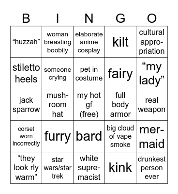RenFaire People Watching Bingo Card
