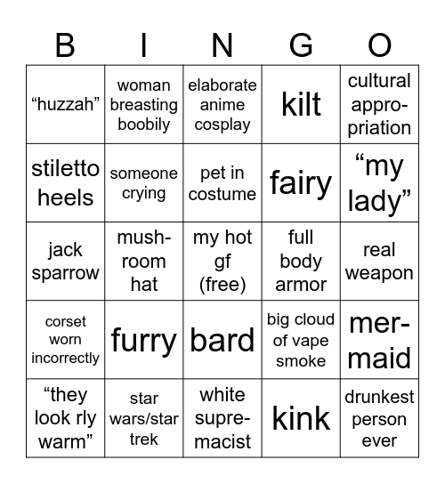 RenFaire People Watching Bingo Card
