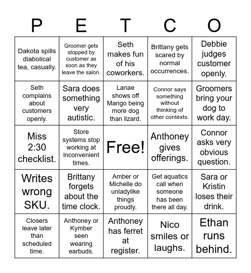 1637 Petco Store Bingo Card