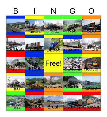 Railroads that I would like to operate one day after I'm done with my 2 jobs one day Bingo Card