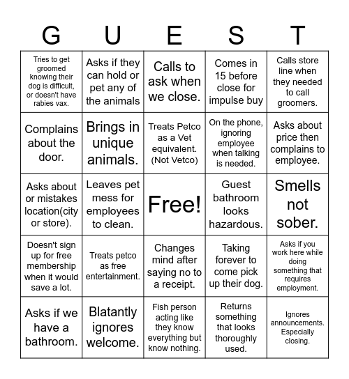 Customer Bingo Card