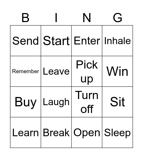 Opposite verbs Bingo Card