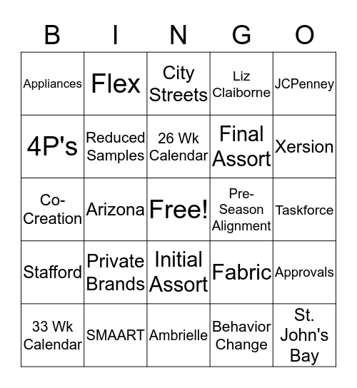 JCPenney Bingo Card