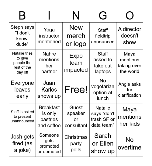 Strategic Planning Meeting Bingo Card