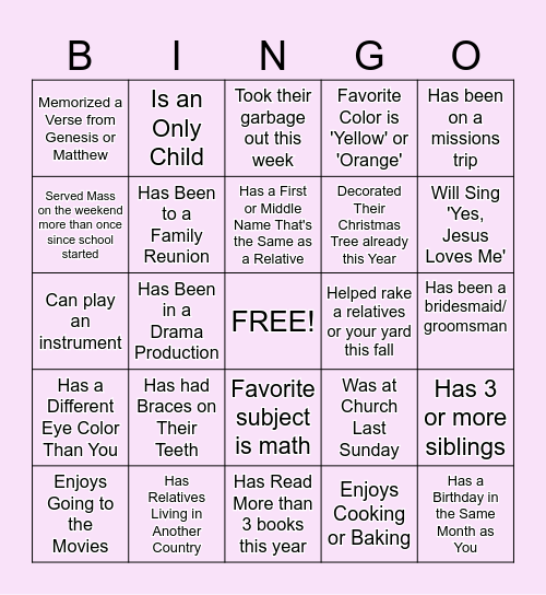 Human Bingo Card