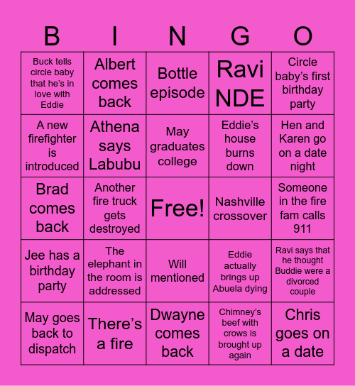 9-1-1 Season 9b Bingo Card Bingo Card