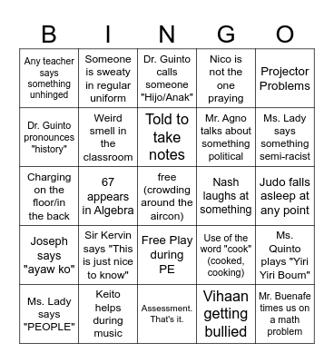 School Bingosaurus Bingo Card