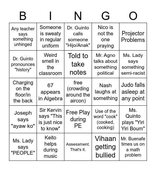 School Bingosaurus Bingo Card