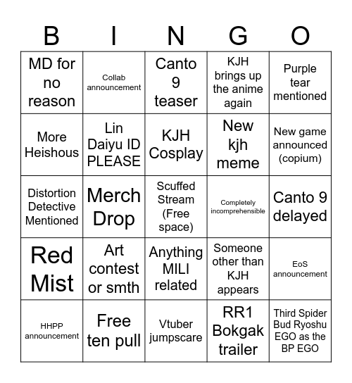 PM Anniv stream bingo Card