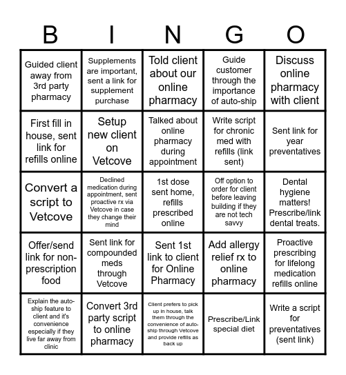 Online Pharmacy Bingo Card