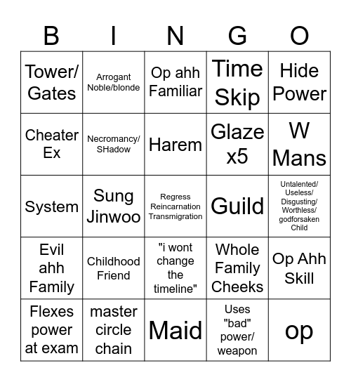 Slophwa Bingo Card