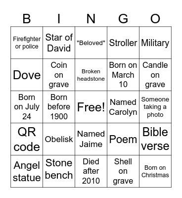 Savannah Bingo Card