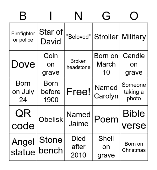 Savannah Bingo Card