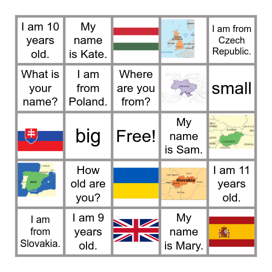 Countries Bingo Card