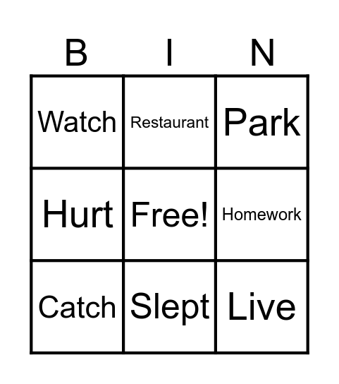 Past simple Bingo Card