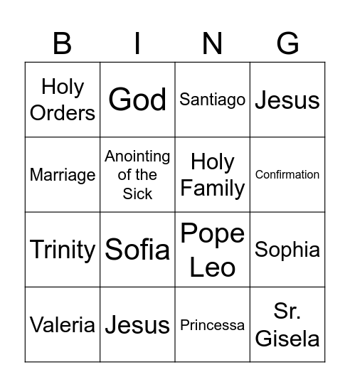 Student Bingo Card