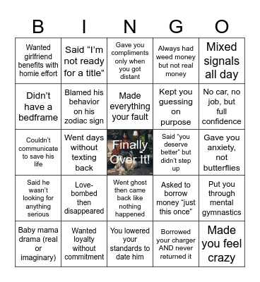 Bye-Bye Broke Boy Bingo Card