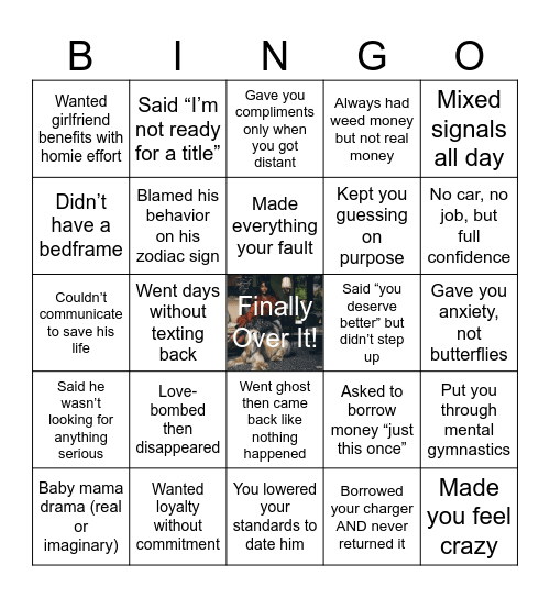 Bye-Bye Broke Boy Bingo Card
