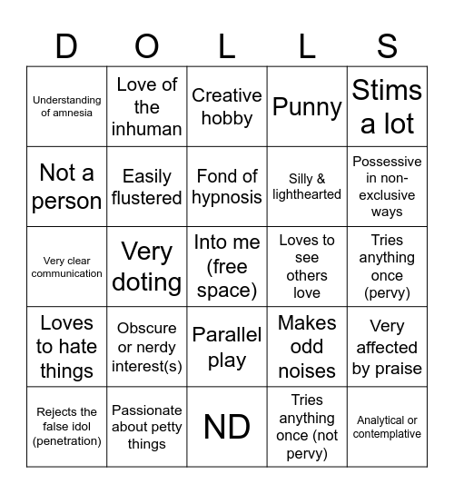 Troupe's Type Bingo Card