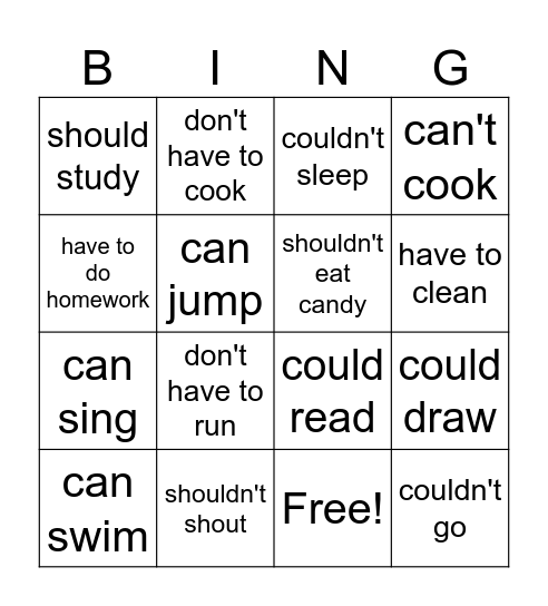MODALS Bingo Card