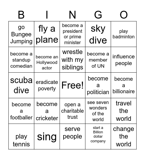 HAPPY CHILDREN's DAY: I LOVE TO........ Bingo Card