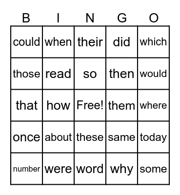 sight (TRICKY) words Bingo Card