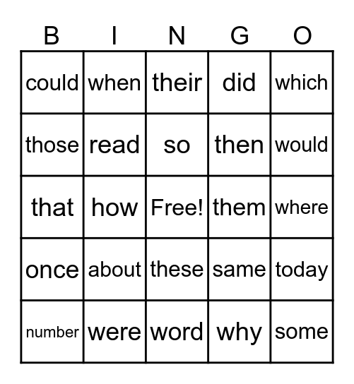 sight (TRICKY) words Bingo Card