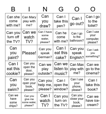 Can for permission/request Bingo Card